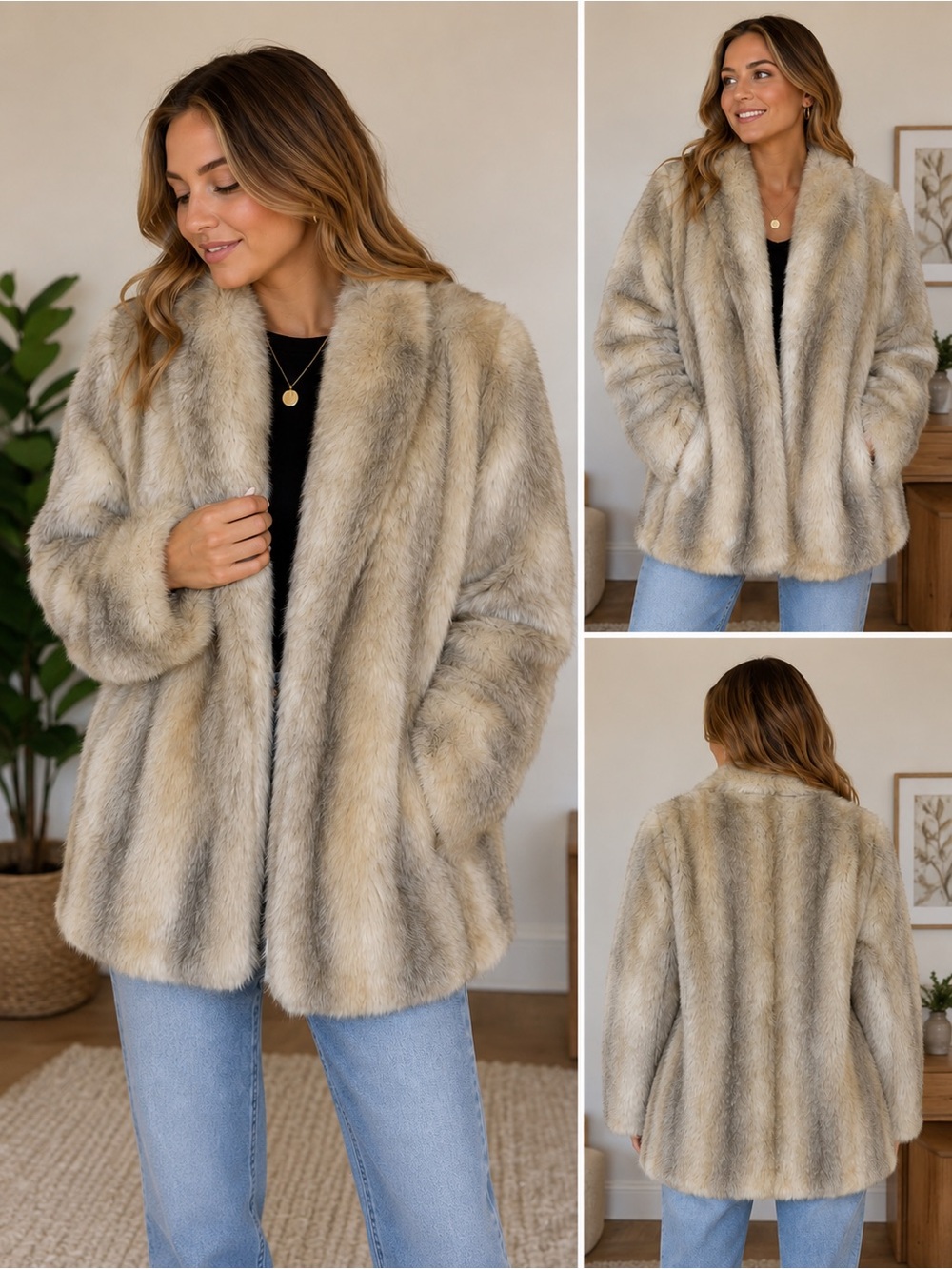 Jordache Faux Fur Coat Plush Y2K Vintage Mob Wife Glam Aspen Retro Old Money L